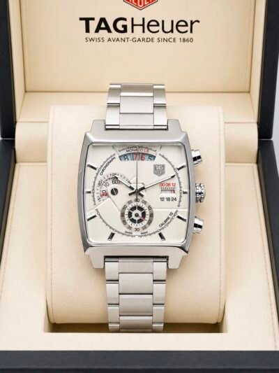 TAG Heuer Monaco Silver-Tone White Dial Stainless Steel Chronograph Watch