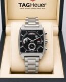 TAG Heuer Monaco Silver-Tone Black Dial Stainless Steel Chronograph Watch