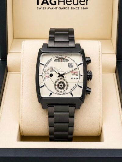 TAG Heuer Monaco Black Case White Dial Stainless Steel Chronograph Watch