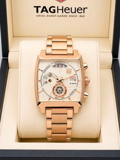 TAG Heuer Monaco Rose Gold-Tone White Dial Stainless Steel Chronograph Watch