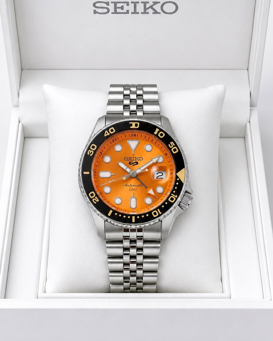 Seiko 5 Sports Orange Dial Stainless Steel Automatic Watch