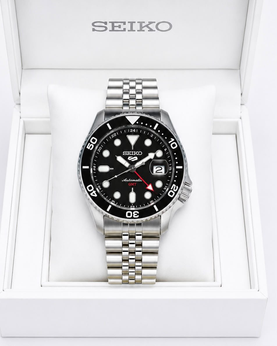 Seiko 5 Sports Black Dial Stainless Steel Automatic Watch