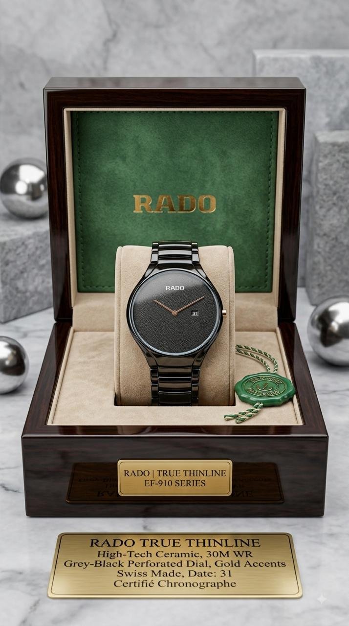Rado True Thinline Grey Black Textured Dial Watch - Image 3