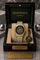 Emporio Armani Automatic Skeleton Black Dial Two-Tone Stainless Steel Watch