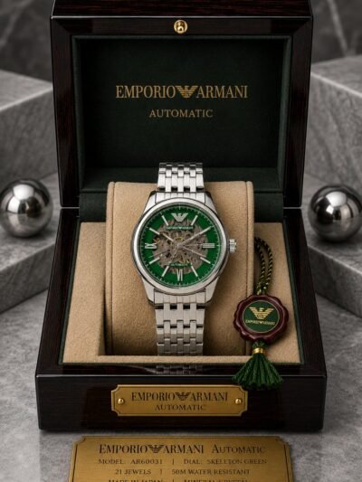 Emporio Armani Automatic Skeleton Green Dial Silver Stainless Steel Watch
