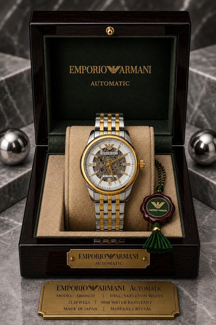 Emporio Armani Automatic Skeleton White Dial Two-Tone Stainless Steel Watch