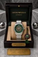 Emporio Armani Automatic Skeleton Green Dial Silver Stainless Steel Watch