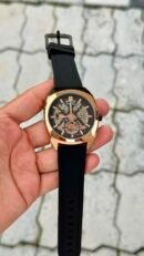 Fossil Automatic Skeleton Black Silicone Strap Watch - Rose Gold Case