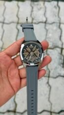 Fossil Automatic Skeleton Grey Silicone Strap Watch - Silver Case