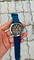 Fossil Automatic Skeleton Blue Silicone Strap Watch - Silver Case
