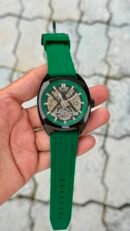 Fossil Automatic Skeleton Green Silicone Strap Watch - Black Case