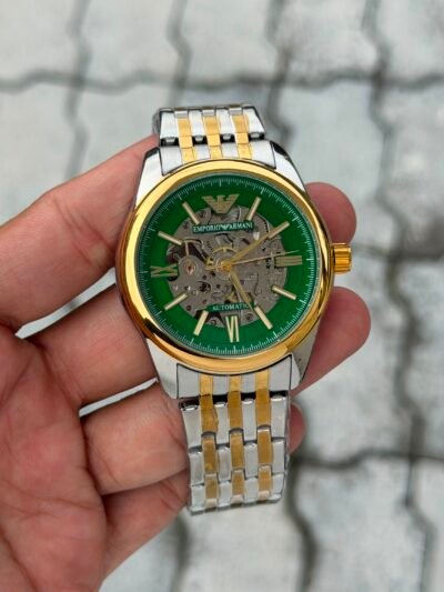 Emporio Armani Automatic Green Skeleton Two-Tone Watch