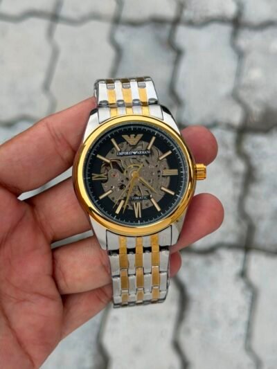 Emporio Armani Automatic Black Skeleton Two-Tone Watch