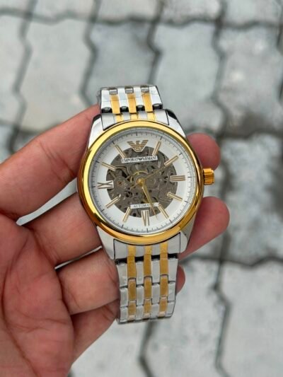 Emporio Armani Automatic White Skeleton Two-Tone Watch