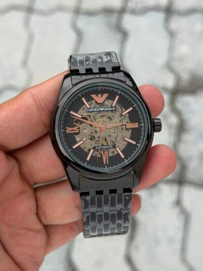 Emporio Armani Automatic Black Skeleton Rose Gold-Tone Watch