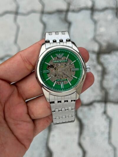 Emporio Armani Automatic Skeleton Green Dial Stainless Steel Watch