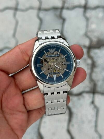 Emporio Armani Automatic Skeleton Blue Dial Stainless Steel Watch