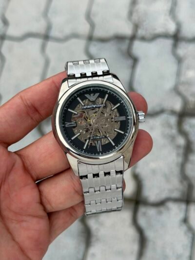 Emporio Armani Automatic Skeleton Black Dial Black Stainless Steel Watch