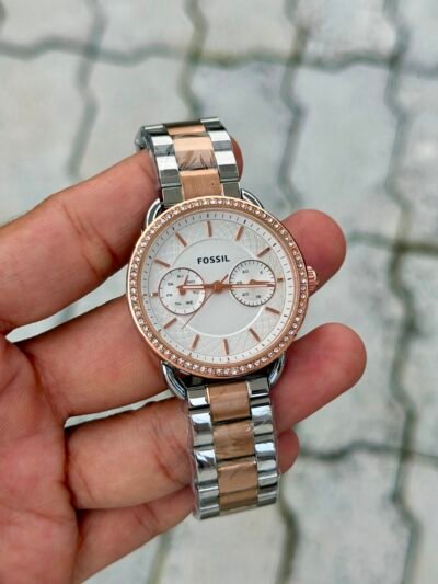 Fossil Women's Two-Tone Multifunction Crystal Bezel White Dial Watch