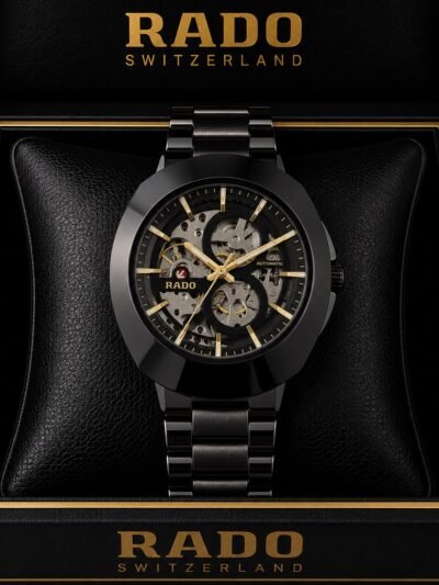 Rado DiaStar Skeleton Full Black Gold Hands Men's Watch