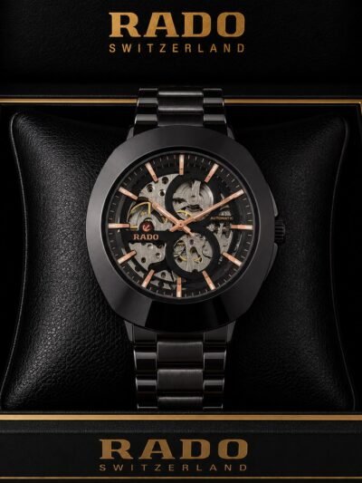Rado DiaStar Skeleton Full Black Rose Gold Hands Men's Watch