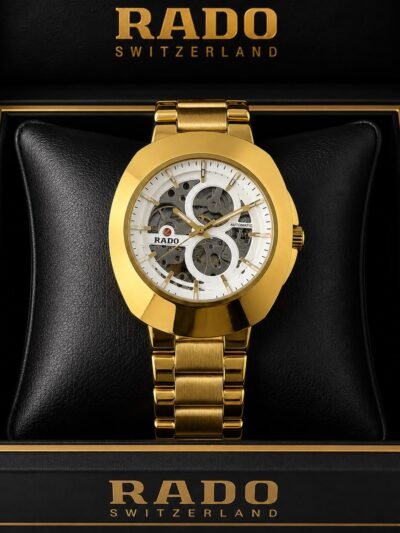 Rado DiaStar Skeleton White Dial Gold Strap Men's Watch