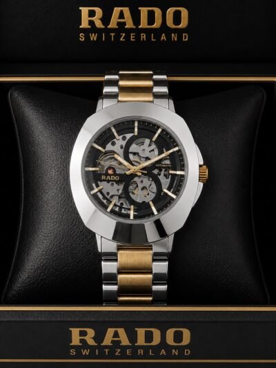Rado DiaStar Skeleton Black Dial Gold And Silver Strap Men's Watch