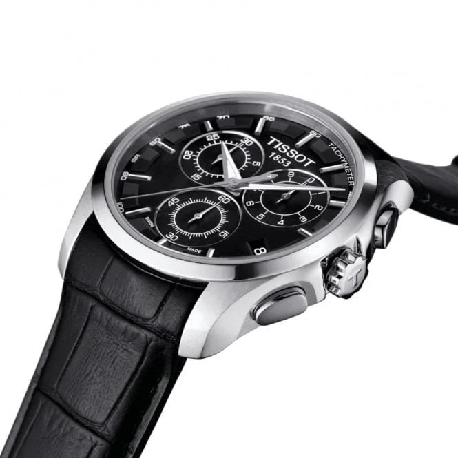 Tissot Multi Functional Chronograph Black Leather Strap Watch For Men - Image 5