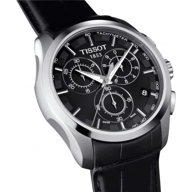 Tissot Multi Functional Chronograph Black Leather Strap Watch For Men - Image 6